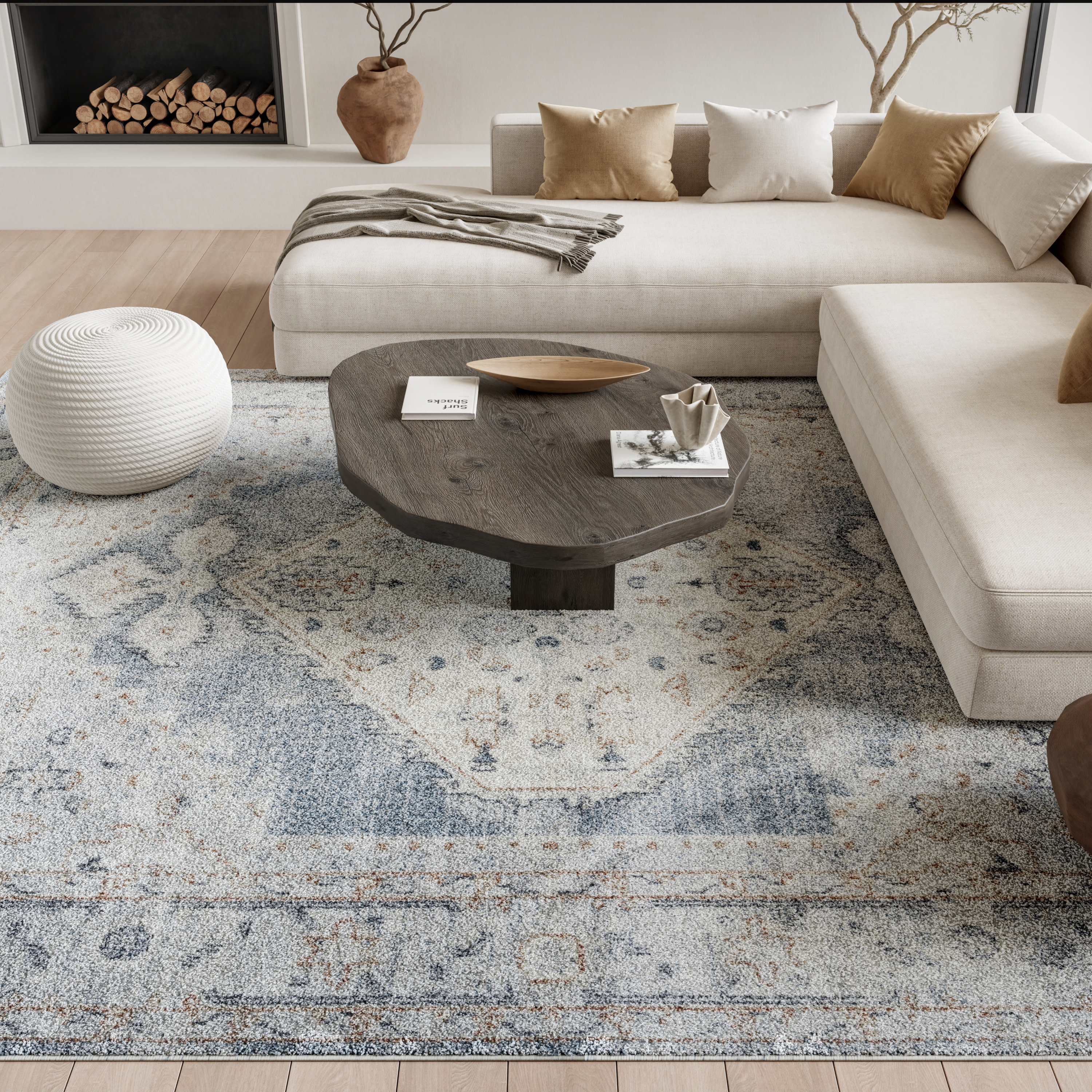 Nourison Astra Machine Washable 7'10" x 10' Light Blue Vintage Indoor Rug