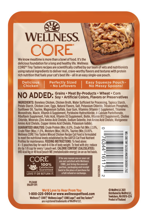 Wellness CORE Tiny Tasters Minced Chicken back packaging
