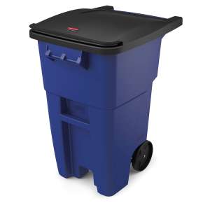 Rubbermaid Commercial, Rollout, 50gal, Resin, Blue, Square, Receptacle
