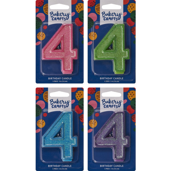 4 Glitter Numeral Candles