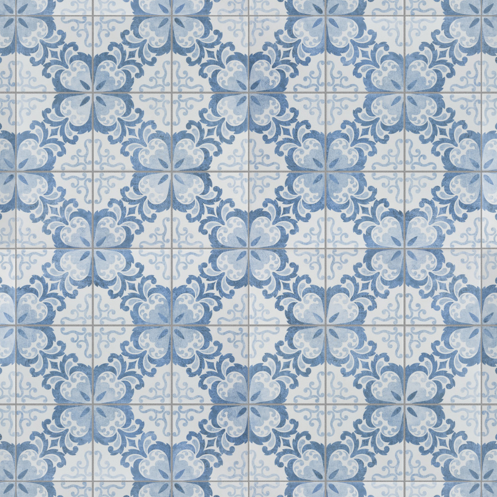 Sample – Harmonia Floral Lattice Blue Ceramic Floor and Wall Tile