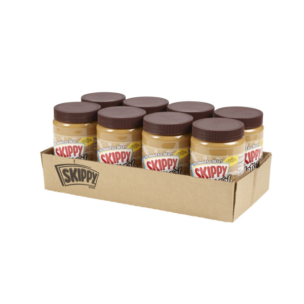 SKIPPY(r) Natural Creamy Peanut Butter Spread, 8/40 oz . C1RM - Front Right Open Case (Hi Res)