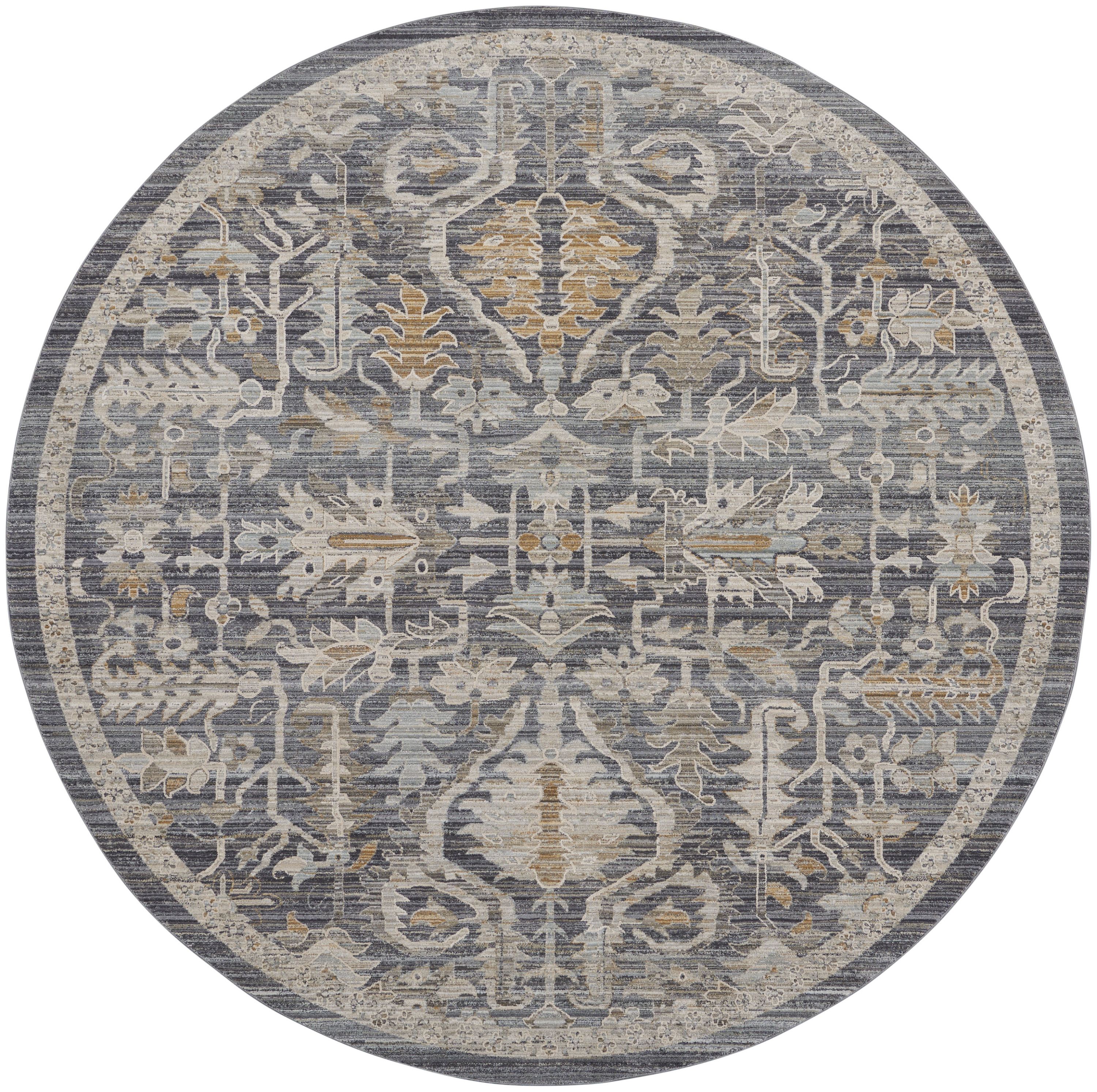 Nourison Lynx 7’10” x Round Navy Multicolor Vintage Indoor Rug