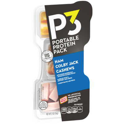 P3 Portable Protein Pack Ham, Cashews Colby Jack Cheese, for a Low Carb Lifestyle, 2 oz Tray