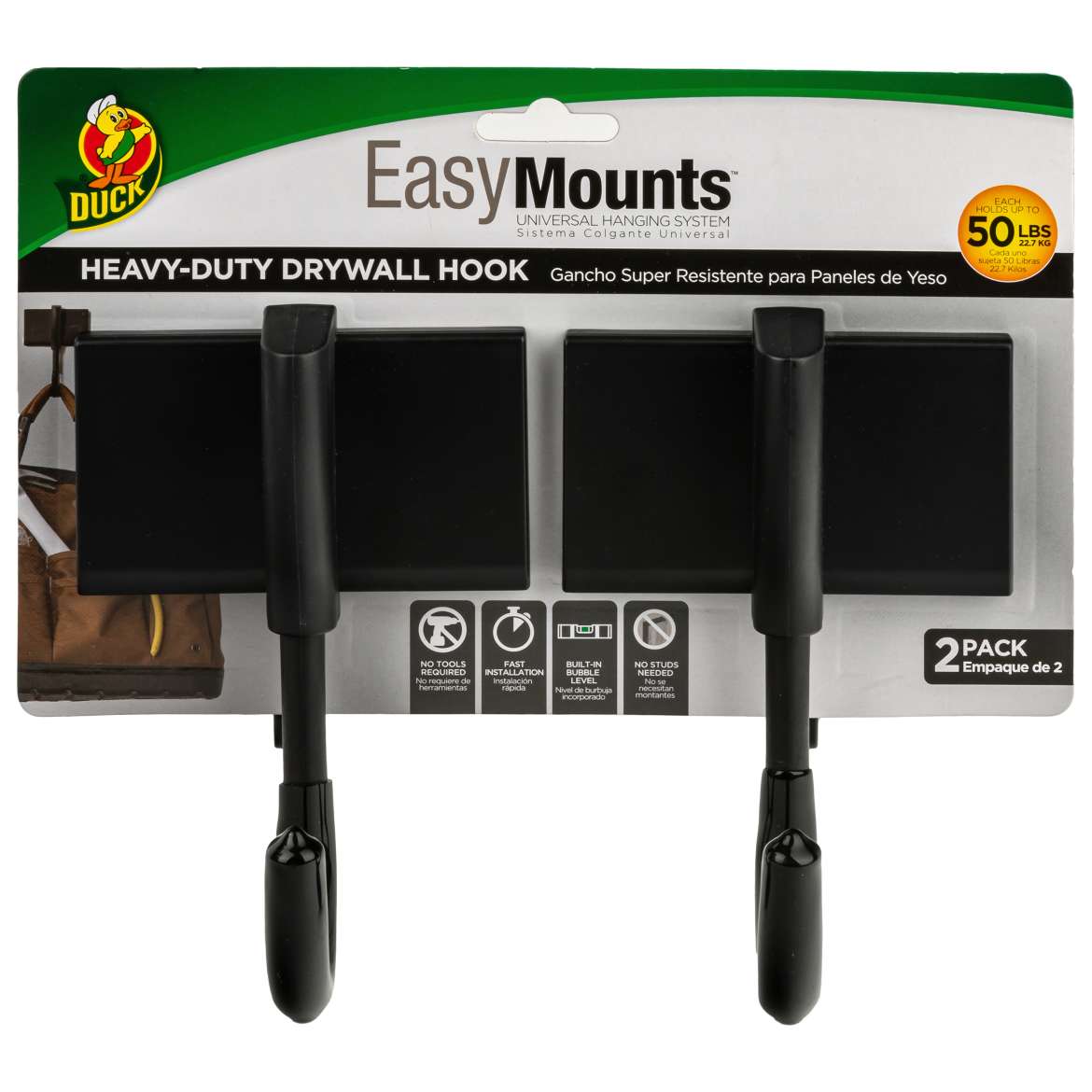 Duck® Brand EasyMounts® Heavy-Duty Drywall Hook, 2 pk. – Black