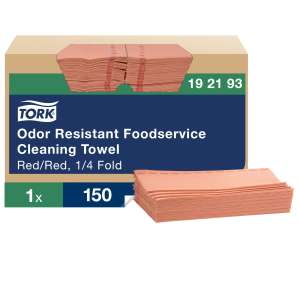 Tork, W25, Antimicrobial Odor Resistant, 1 ply, 13.00"x24.00", Nonwoven Fabric, Food Service Wipers, Red
