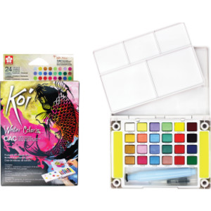 Koi Water Colors Field Sketch Box with Brush, 24 Creative Art Colors
