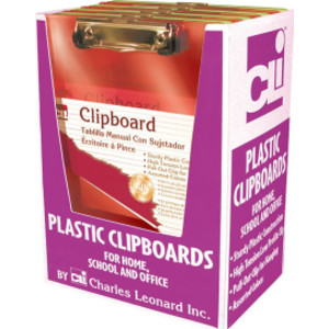 Transparent Plastic Clipboard with Low Profile Clip and Pull Out Hook, Letter Size, Assorted Neon Colors, Pack of 12