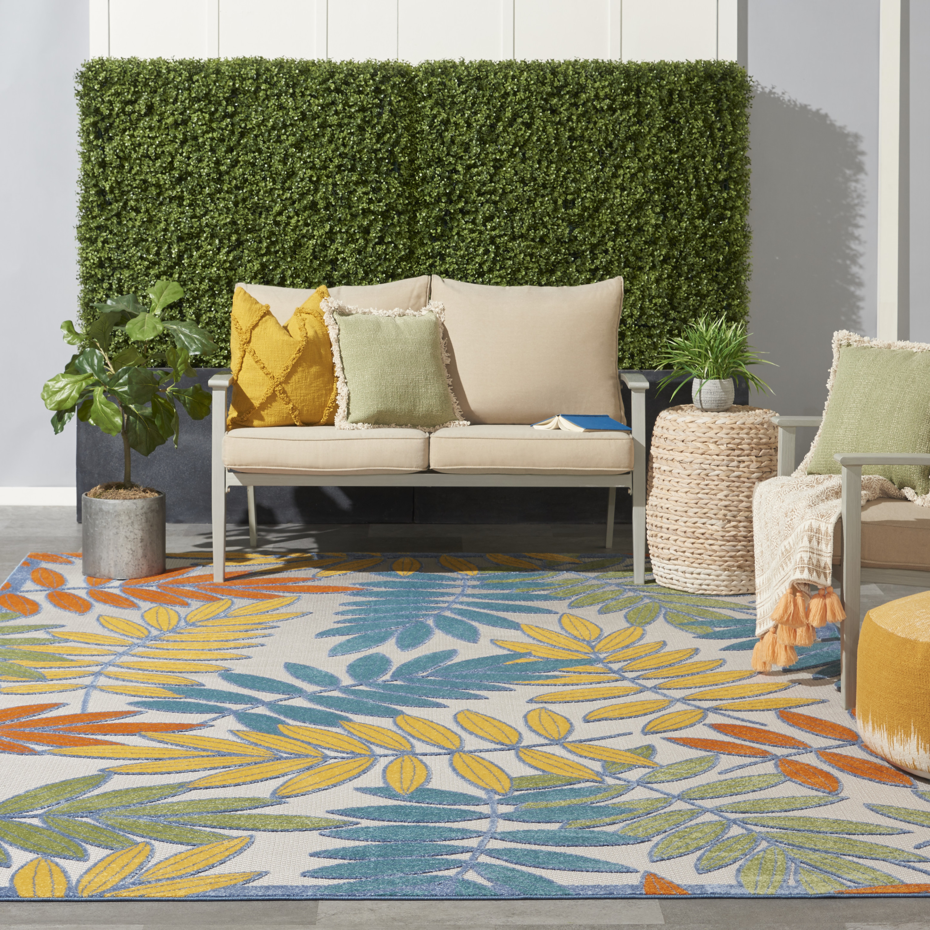 Nourison Aloha 7' x 10' Ivory Multicolor Tropical Rug