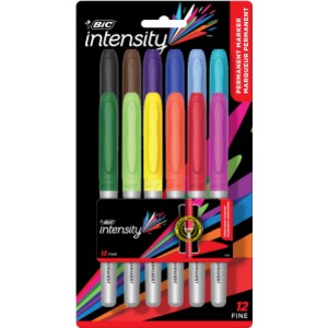 Intensity Permanent Markers, Fine Point, Assorted Colors, 12 Count