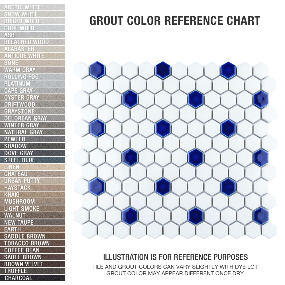 Metro Ion 1″ Hex Sapphire Dot w/Glossy White 10-1/4 in. x 11-7/8 in. Porcelain Mosaic Tile