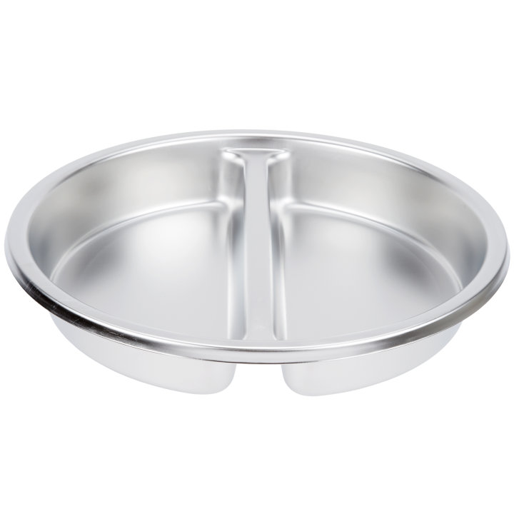 4-quart divided two-compartment round stainless steel pan