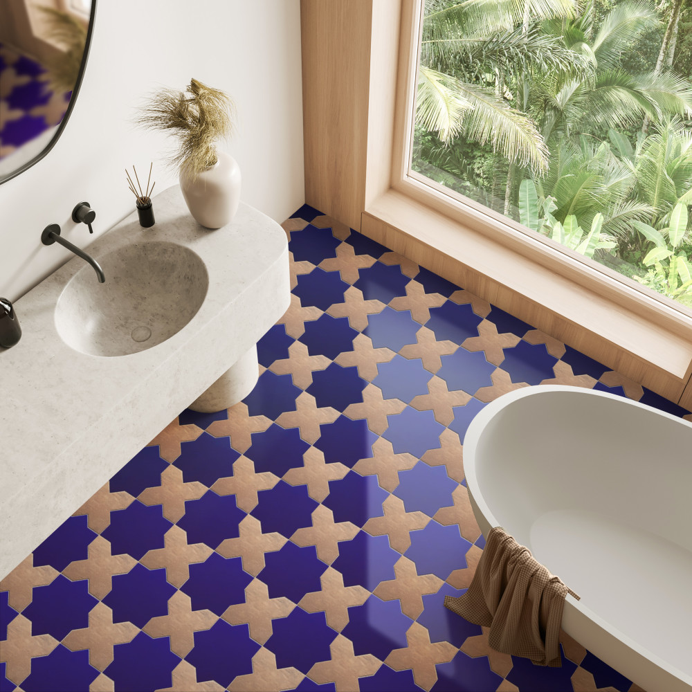 Argile Star Blu with Cotto Cross 7 in. x 14 in. Porcelain Floor and Wall Tile