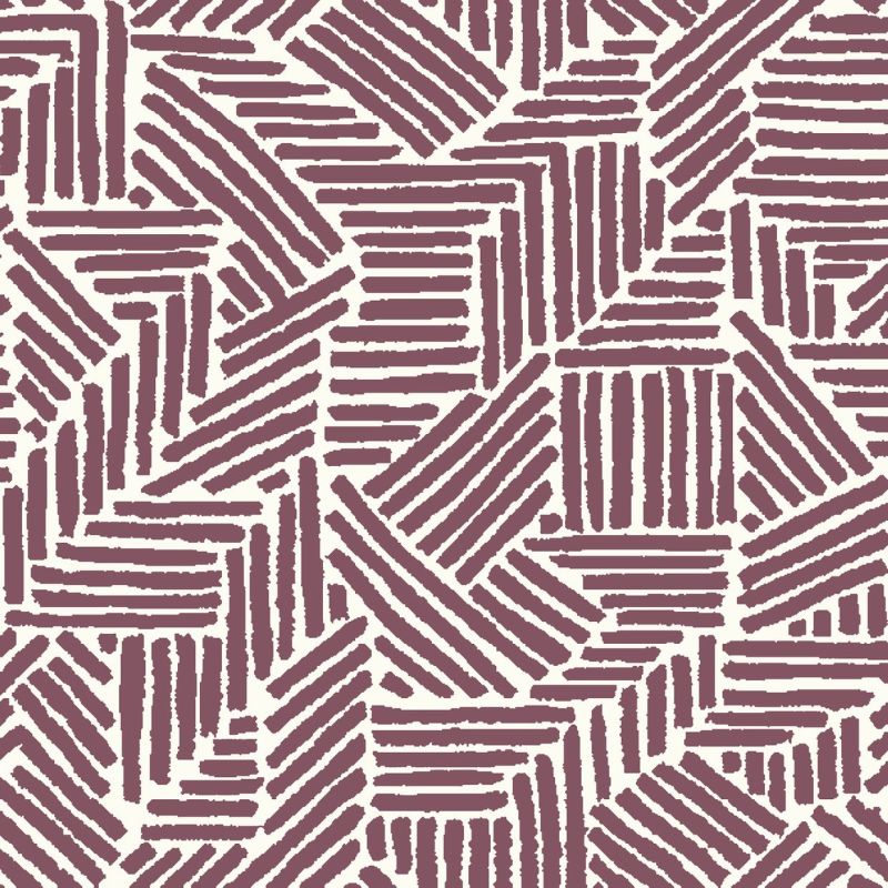 Maroon brushstroke stripes arranged in alternating diagonal, vertical, and horizontal blocks; forming a tessellated, high-contrast geometric pattern on an off-white, wallpaper-like background.