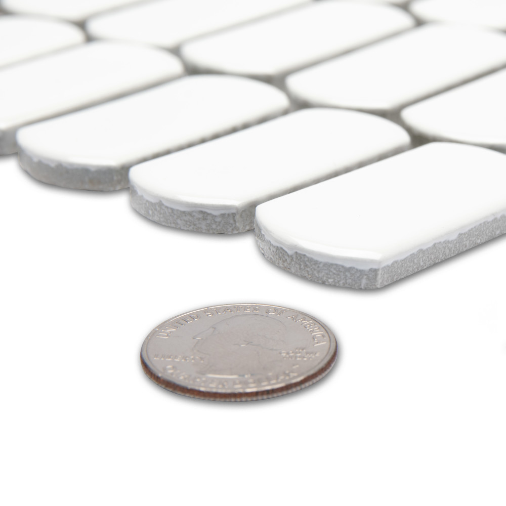 Sample – Hudson Capsule Glossy White Porcelain Mosaic Tile