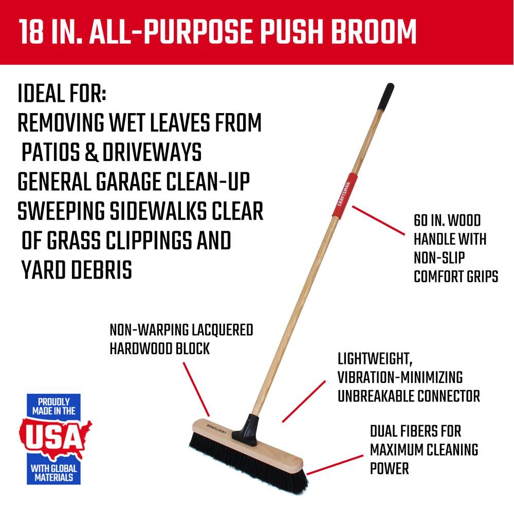 Graphic of CRAFTSMAN Cleaning: Brooms highlighting product features
