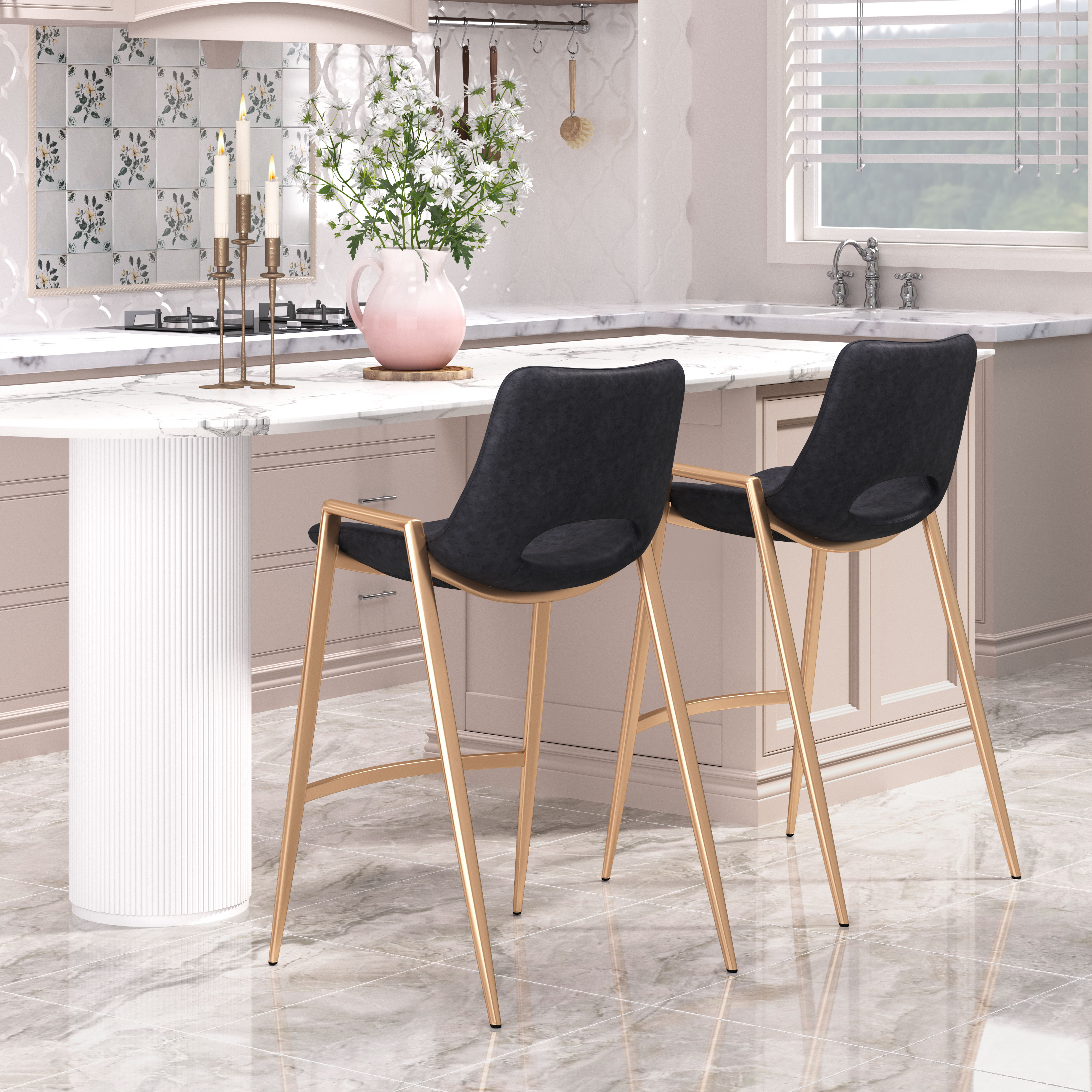 Desi Counter Stool (Set of 2) Black & Gold product image