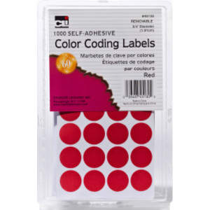 Color Coding Dots, Self-Adhesive Labels, 0.75 Inch Diameter, Red, Box of 1000