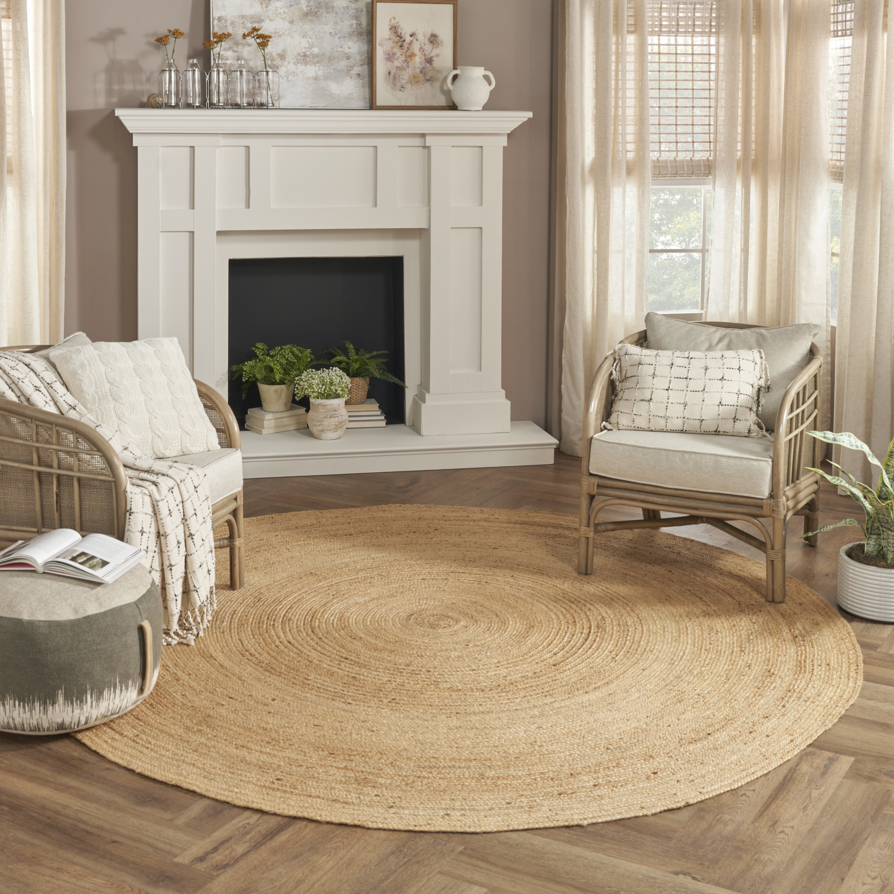 Nourison Natural Jute 6' x Round Natural Farmhouse Indoor Rug