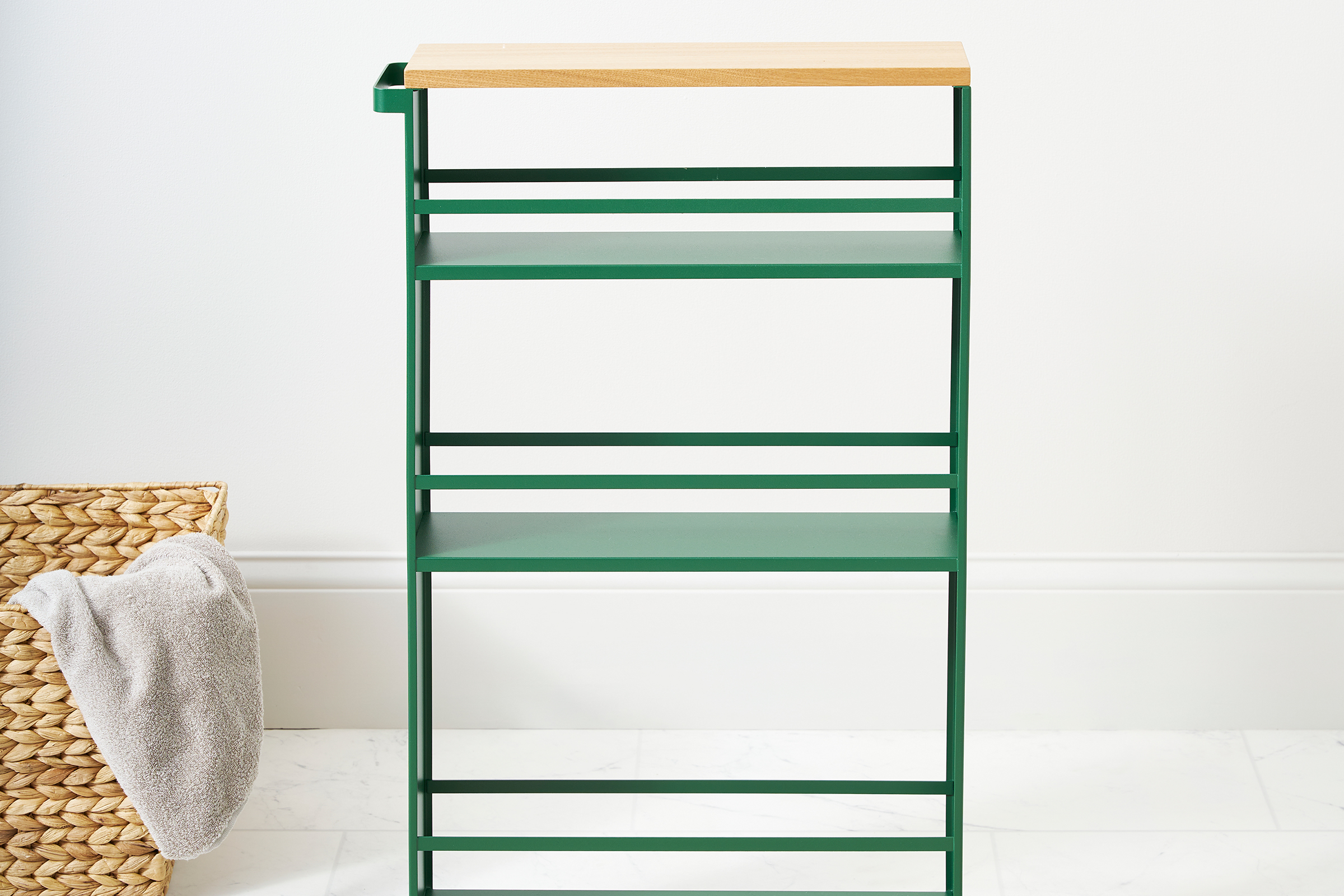 Side view of Forest Green Yamazaki Home Slim Storage Cart