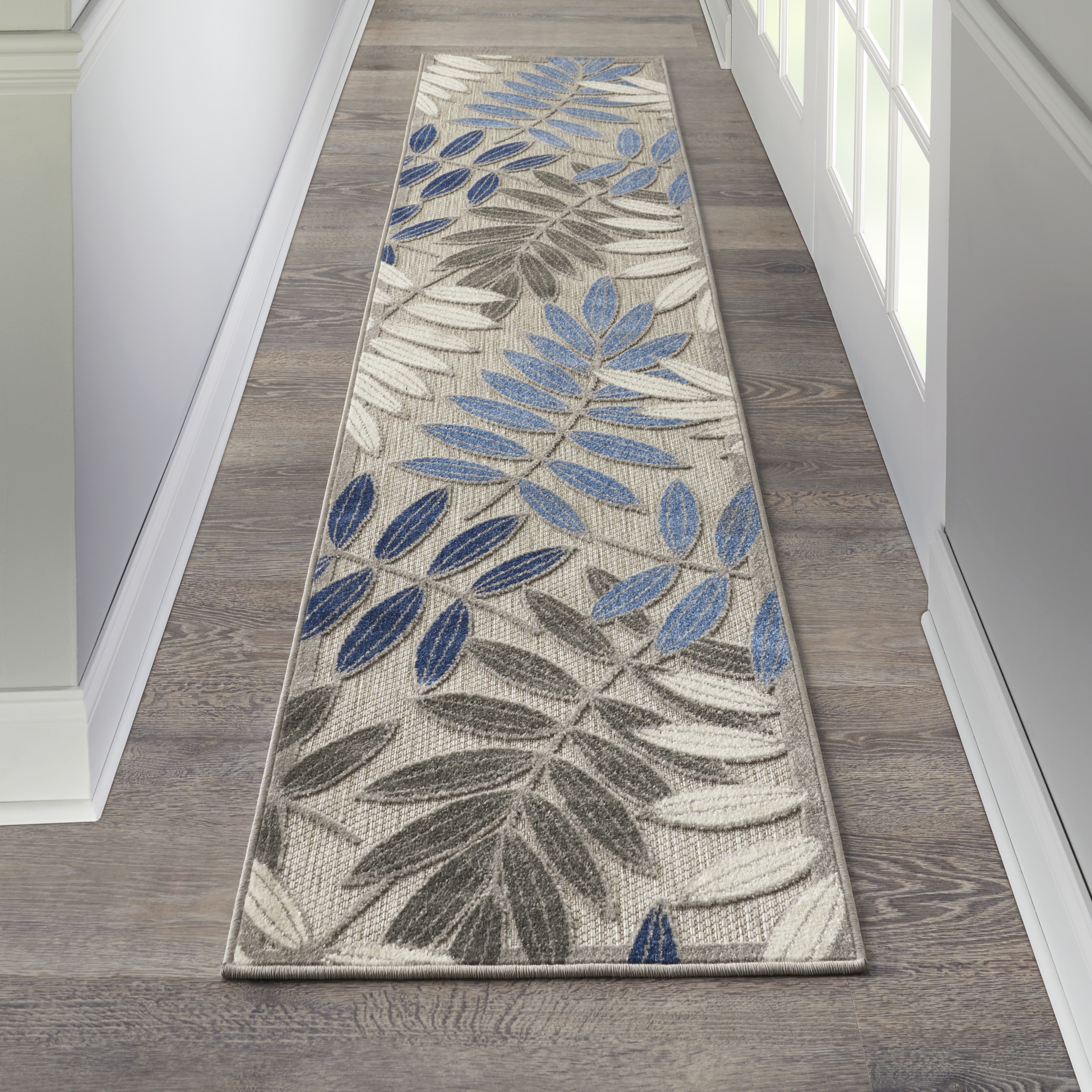 Nourison Aloha 2'3" x 8' Grey Blue Tropical Rug