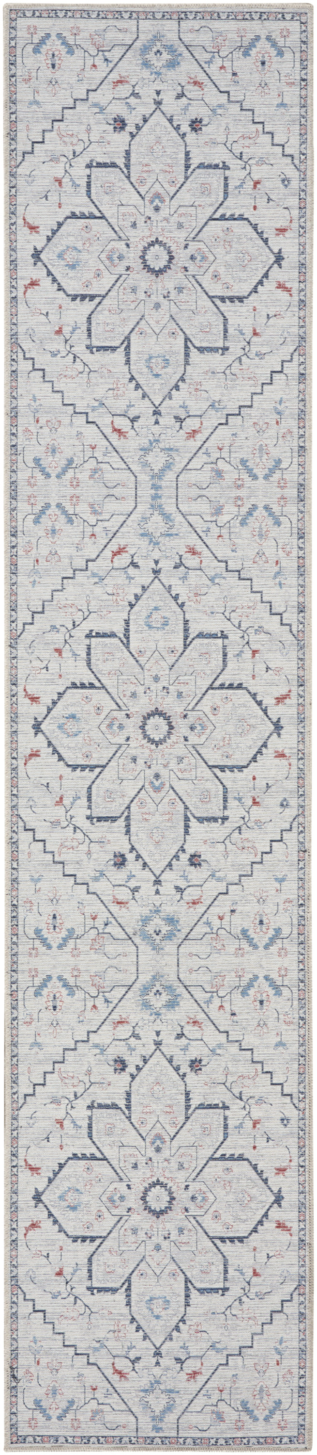 Nourison New Concept Washables 2'2" x 8' Ivory Blue Farmhouse Indoor Rug