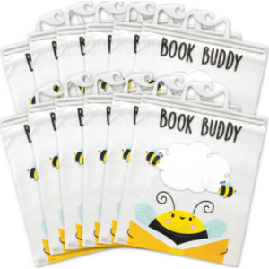 Book Buddy Bags, 10-1/2 in x 12-1/2 in, Bee a Reader Design, Pack of 12