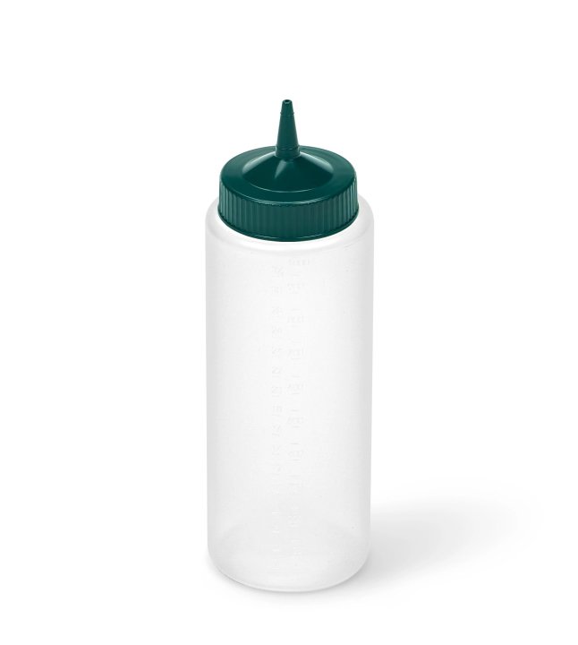 32-ounce Traex® Color-Mate single-tip wide-mouth clear squeeze dispenser with vista green top
