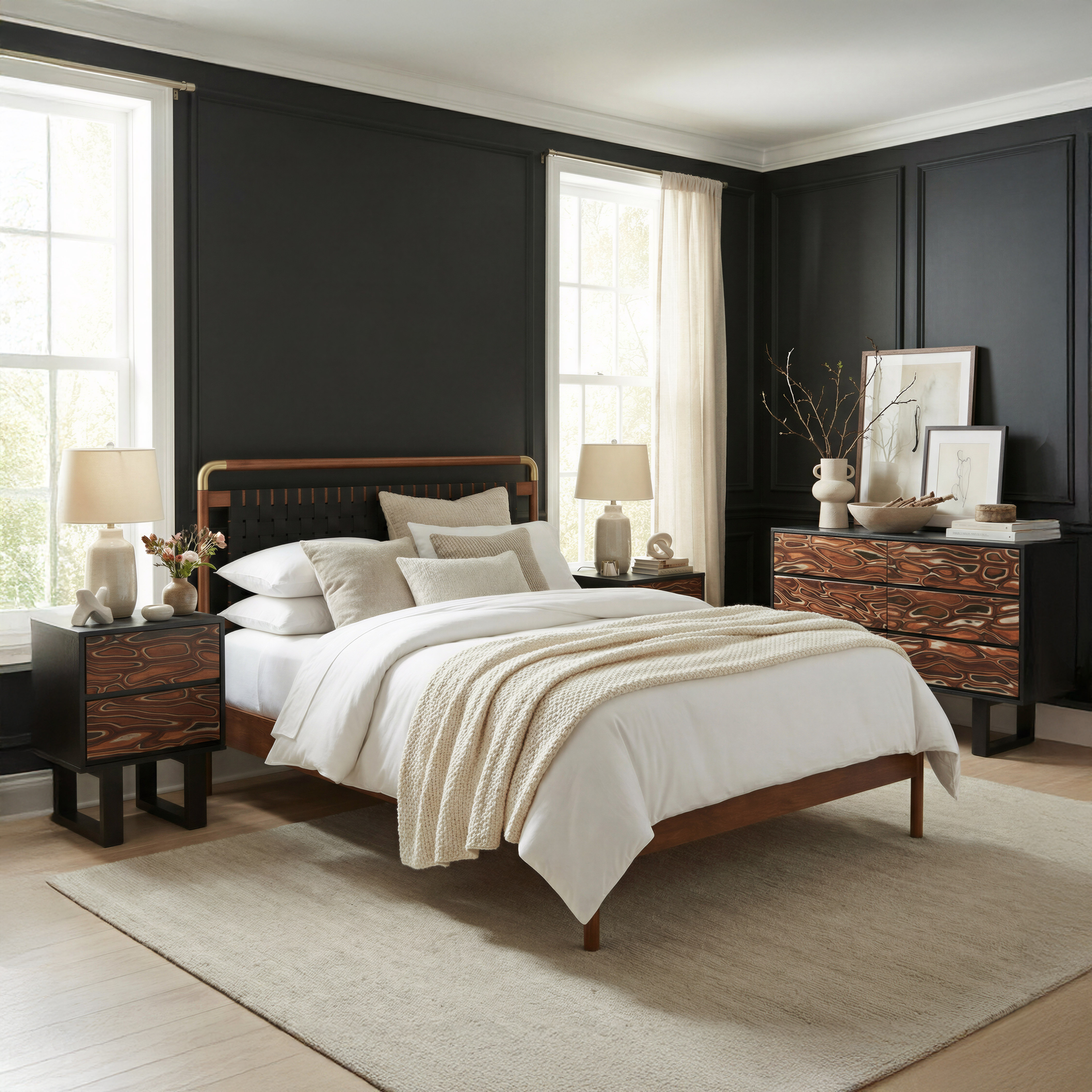 Netz Queen Bed Black & Walnut product image