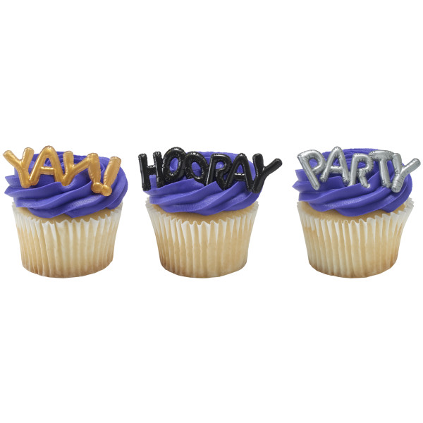 Mini Metallic Balloon Words Cupcake Layon