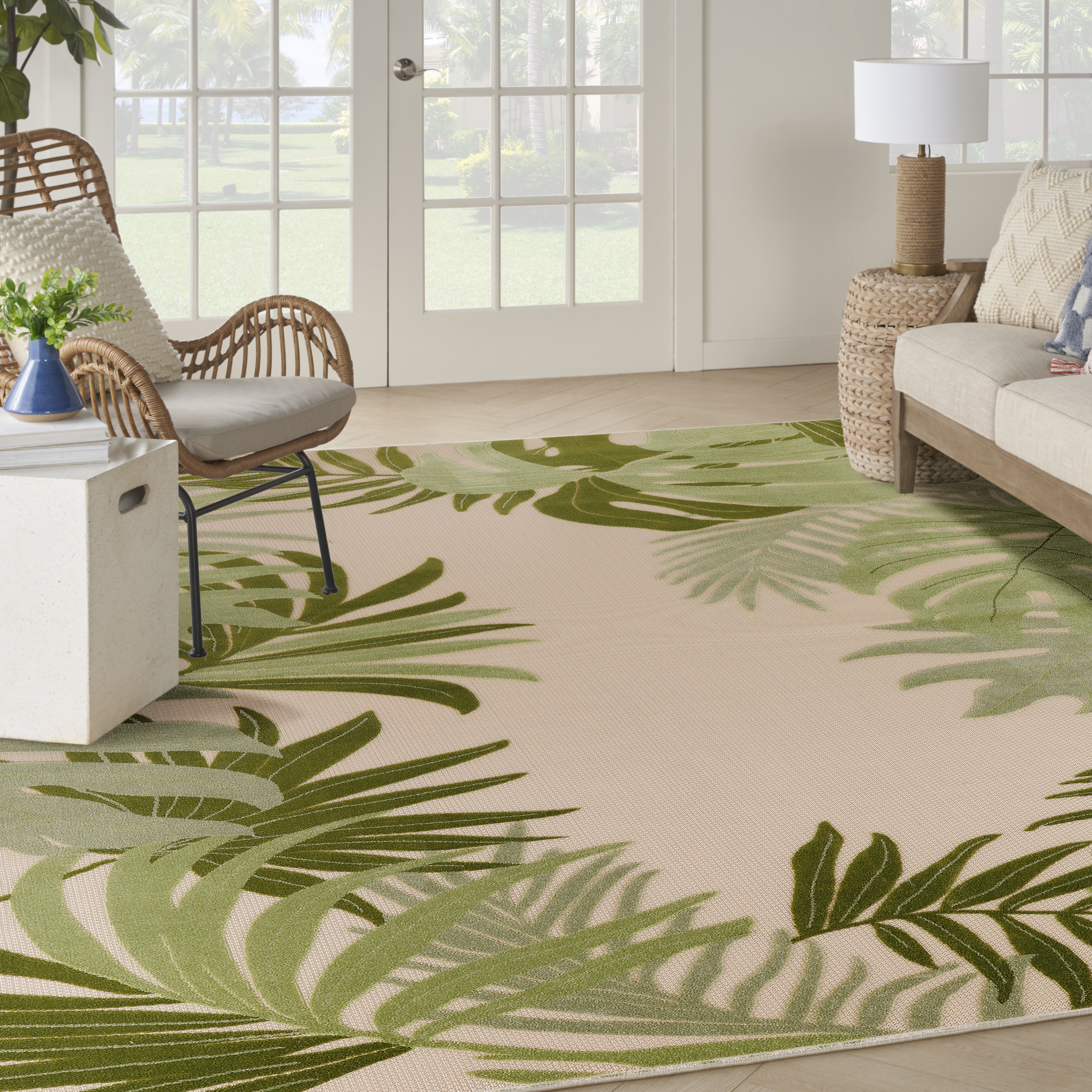 Nourison Aloha 7'10" x 10'6" Ivory Green Outdoor Rug