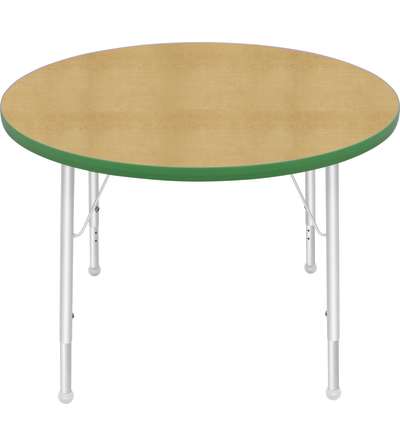 Creative Colors® Activity Table, Round, 36" Diameter, Maple Top Color, Dustin Green Edge Color, Standard Leg Height, Platinum Si