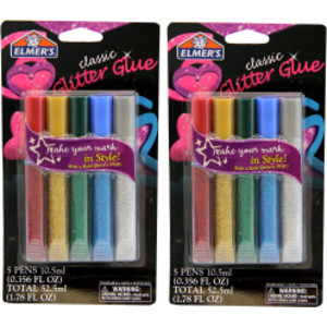 Washable Glitter Glue Pens, Classic Rainbow, 5 Count, Pack of 2