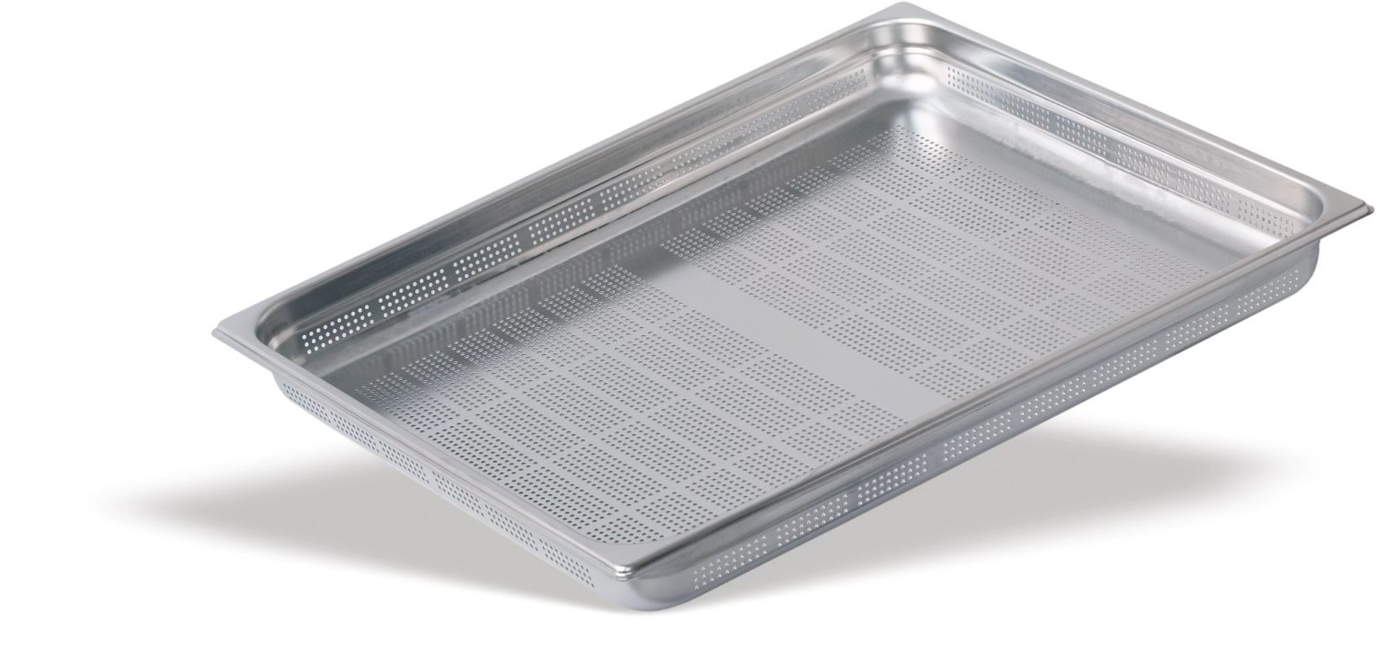 Cubeta Gastronorm GN PRO Perforada de acero inoxidable 18/10 de tamaño 2/1 y 100 mm de profundidad