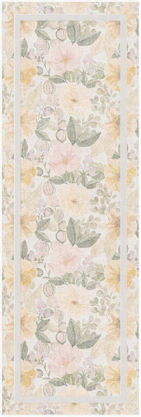 Nourison Botanical Washables 2' x 6' Ivory Multicolor Farmhouse Indoor Rug