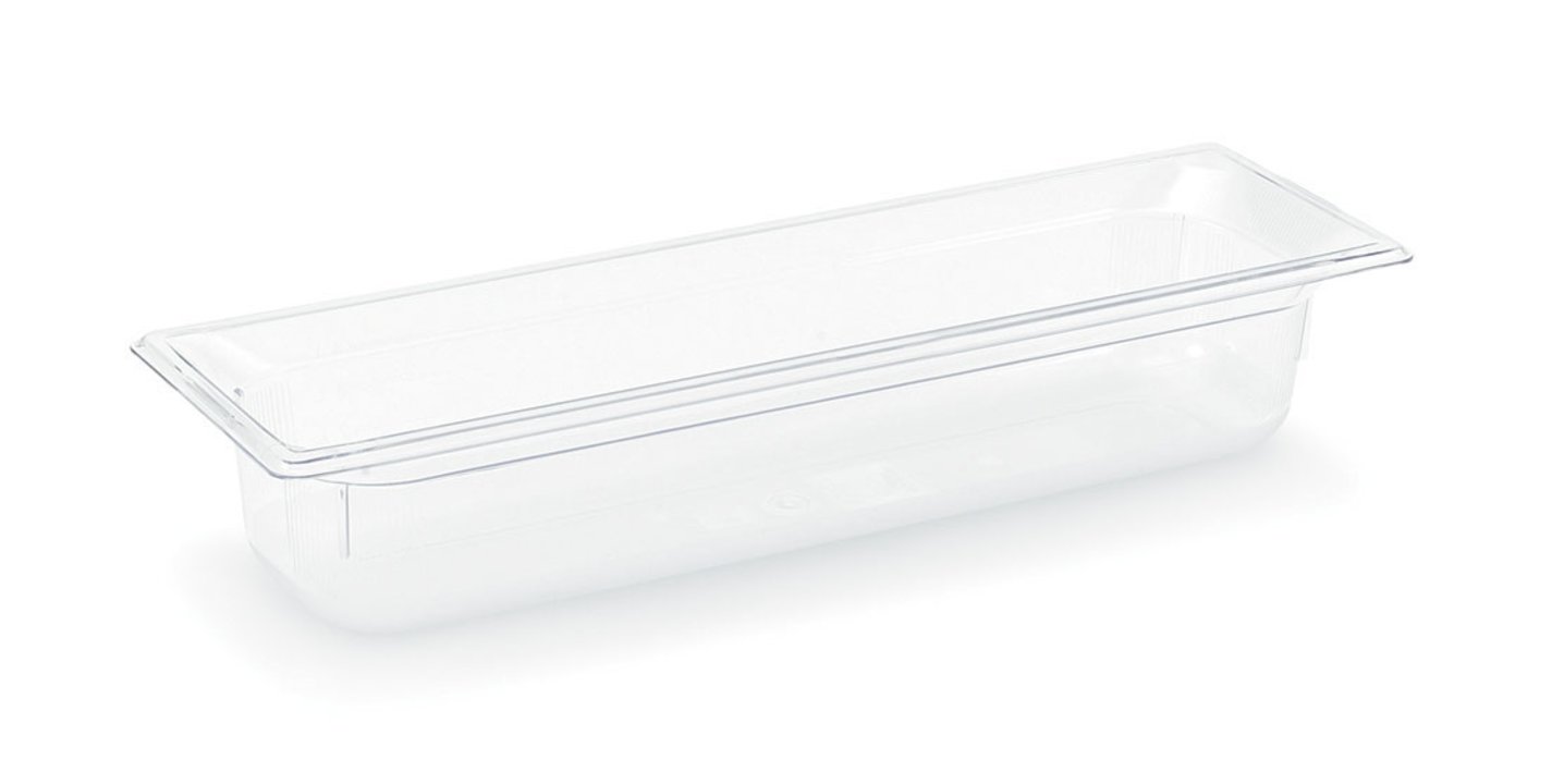 Half-long-size 4-inch-deep Super Pan® clear low-temperature plastic pan