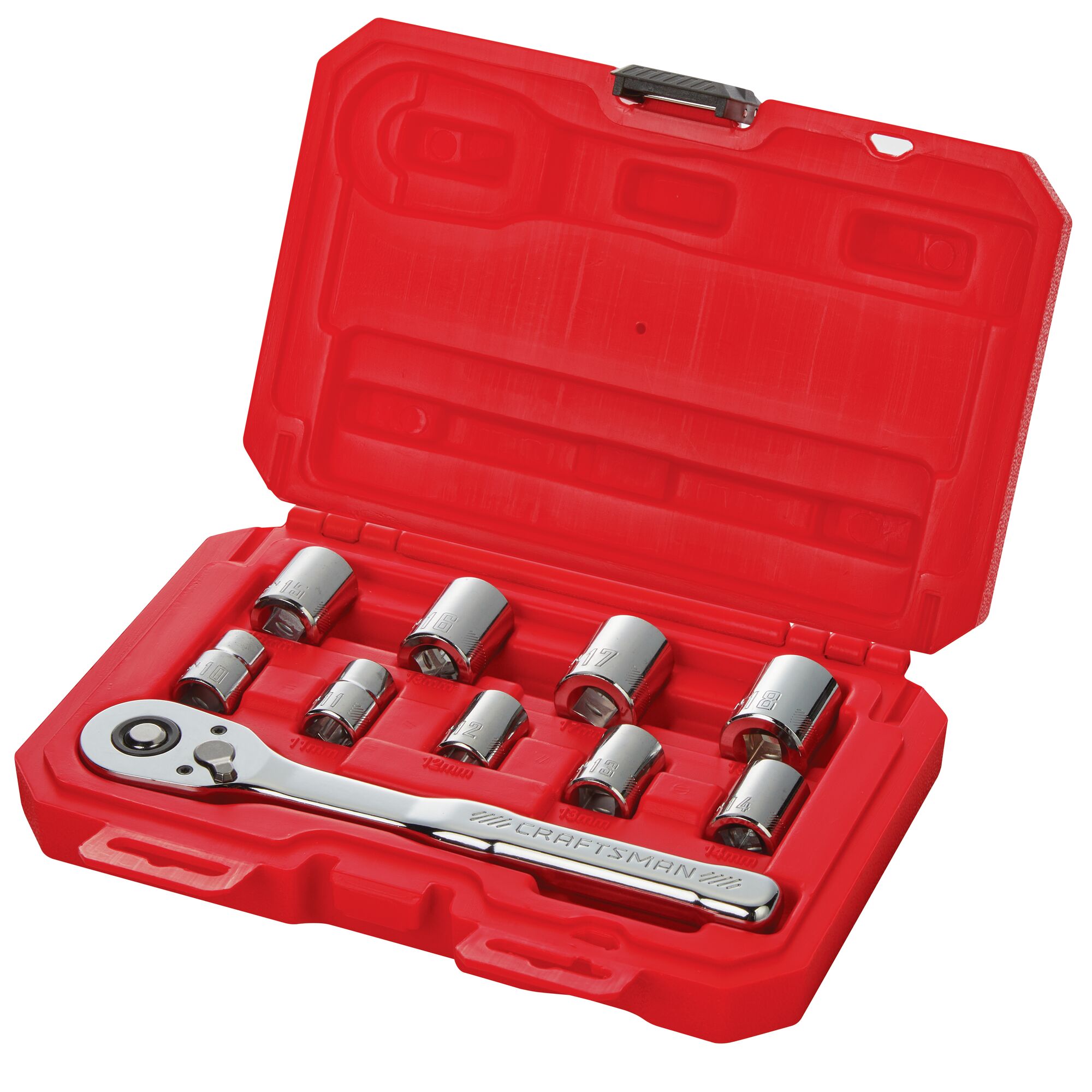 CRAFTSMAN 10 Piece 3/8 inch Metric Mechanics Tool Set in open red case