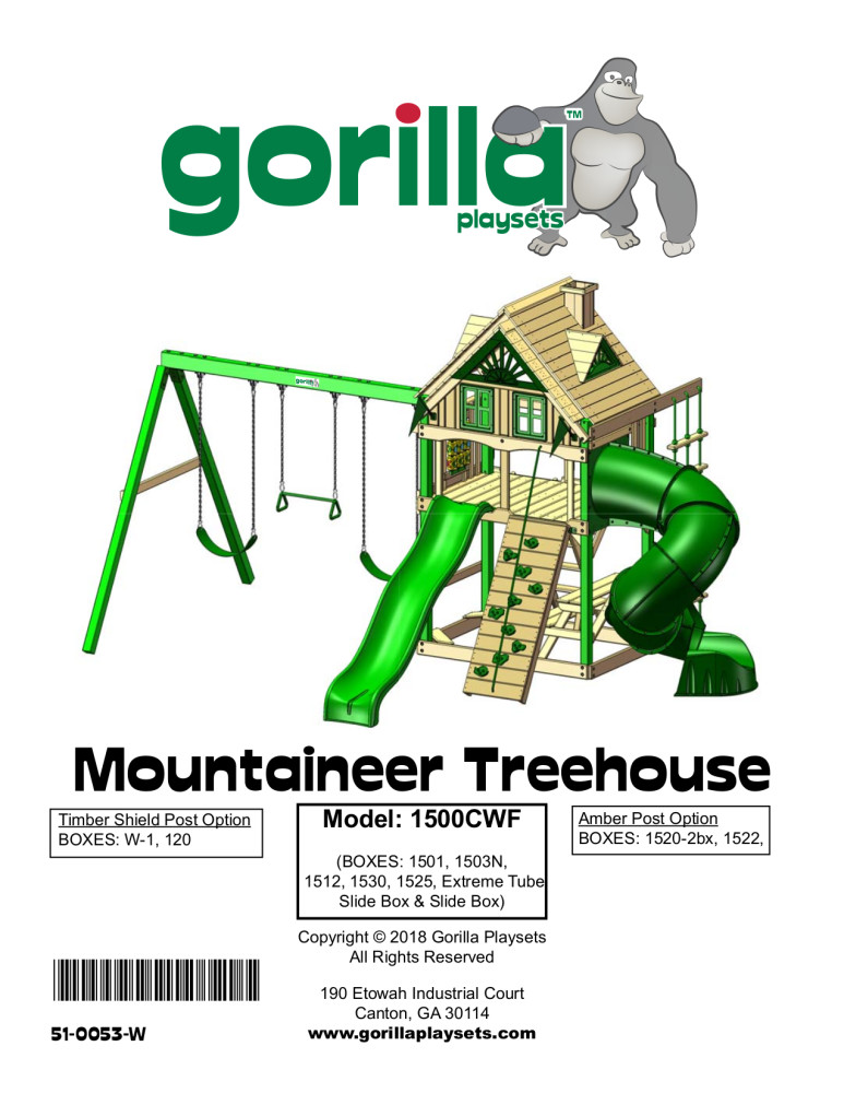 Gorilla Playsets Mountaineer Treehouse Wooden Swing Set with Tube Slide