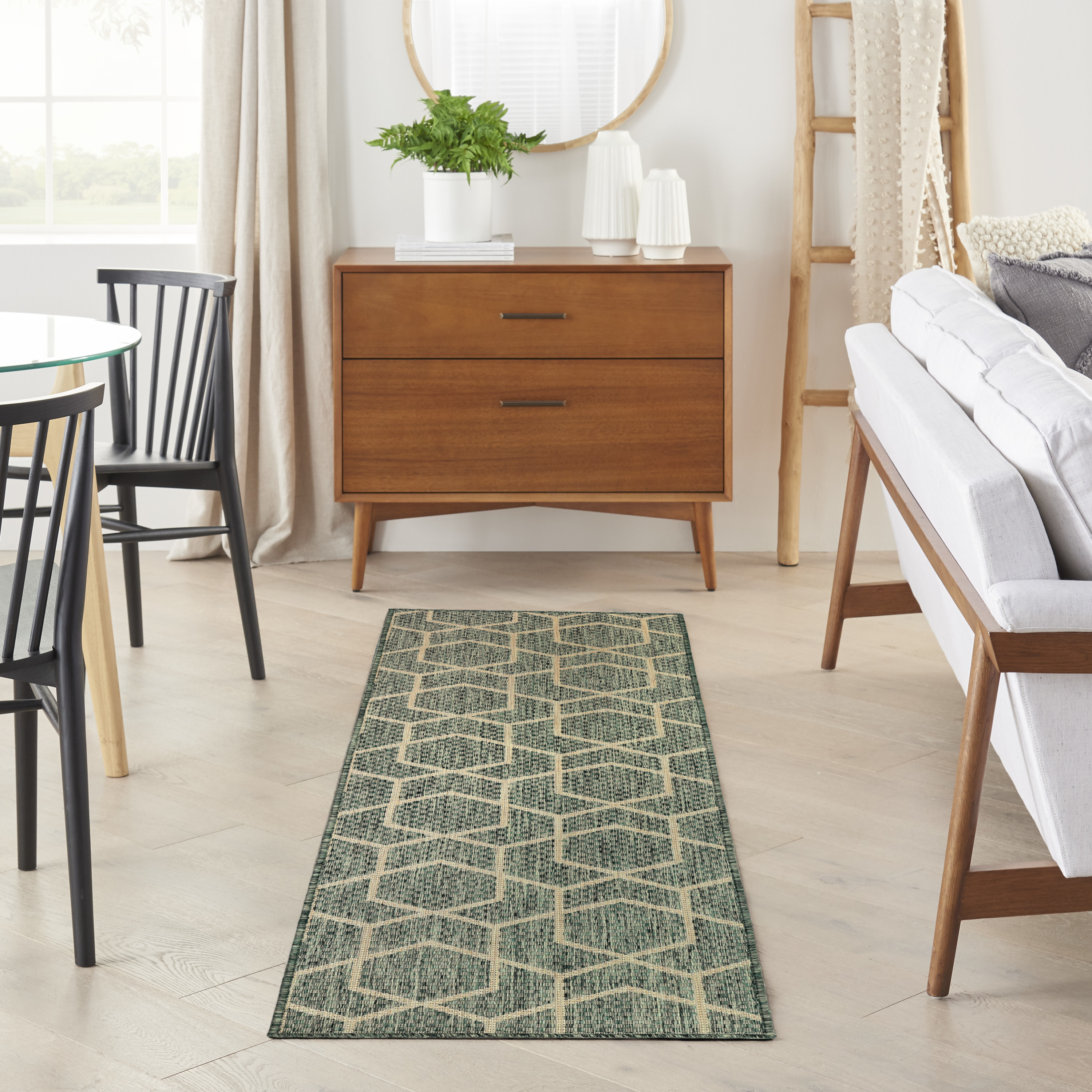 Nourison Horizon Indoor/Outdoor 2'2" x 8' Green Modern Rug