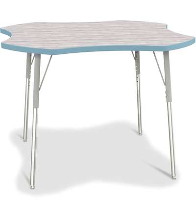Berries® Four Leaf Activity Table, 48" Diameter, A-height - Driftwood Gray/Coastal Blue/Gray