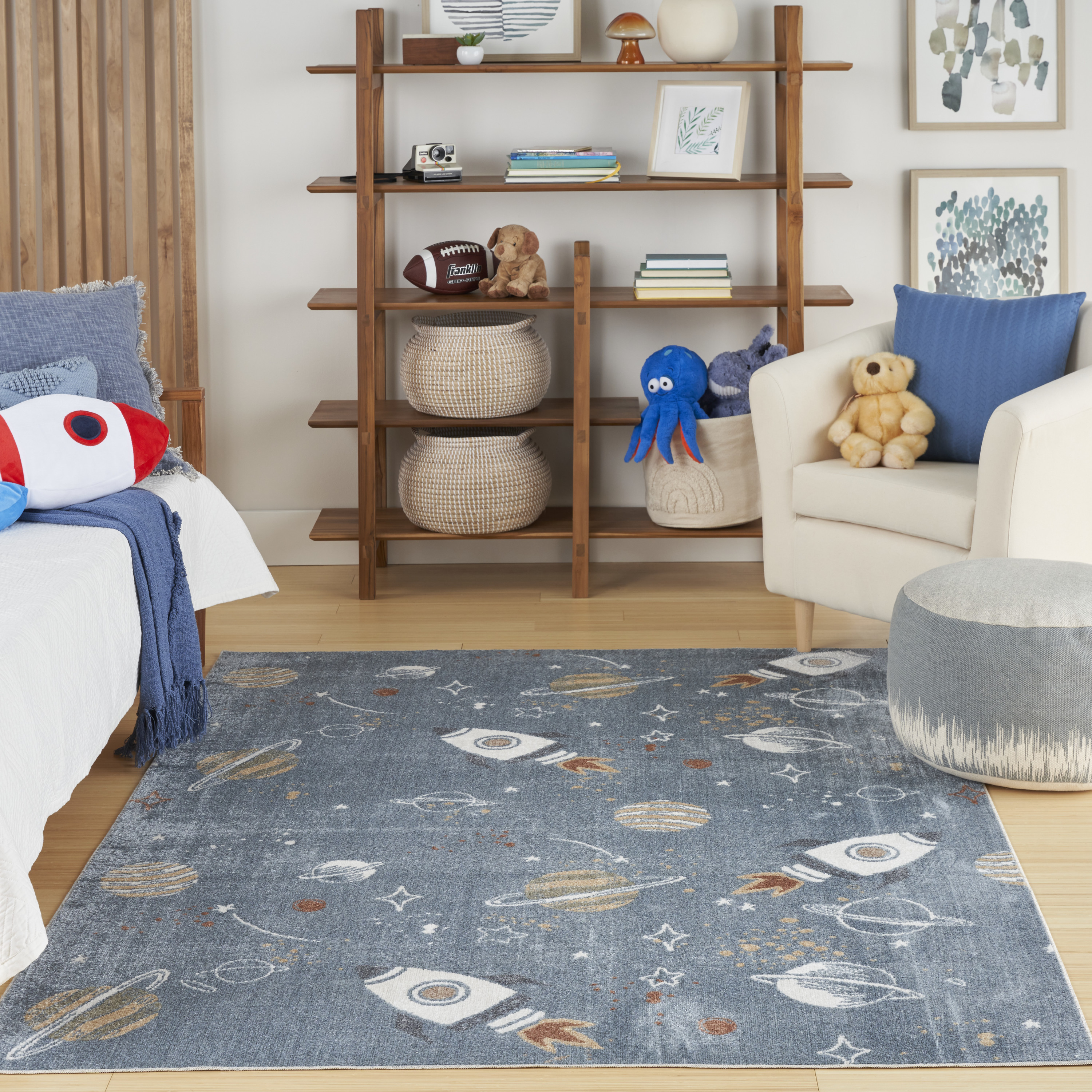 Nourison Astra Machine Washable 4' x 6' Blue Multicolor Kids Indoor Rug