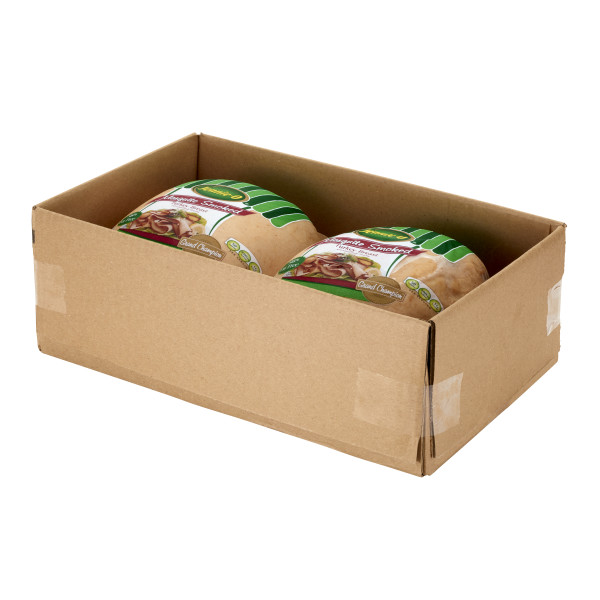 JENNIE-O(r) Premium Mesquite Smoked Turkey Breast, 2pc . C1RM - Front Right Open Case (Hi Res)