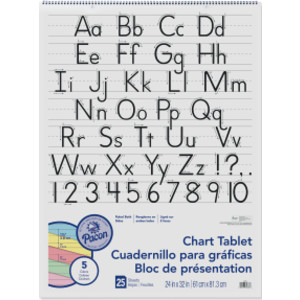 Colored Paper Chart Tablet, Manuscript Cover, 5 Assorted Colors, 1-1/2" Ruled, 24" x 32", 25 Sheets
