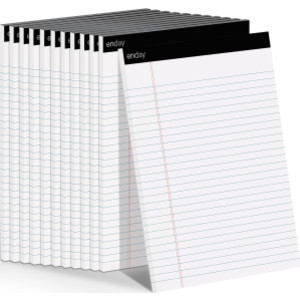Bloc de notas legal, 8-1/2" x 11", 50 hojas, blanco, paquete de 12