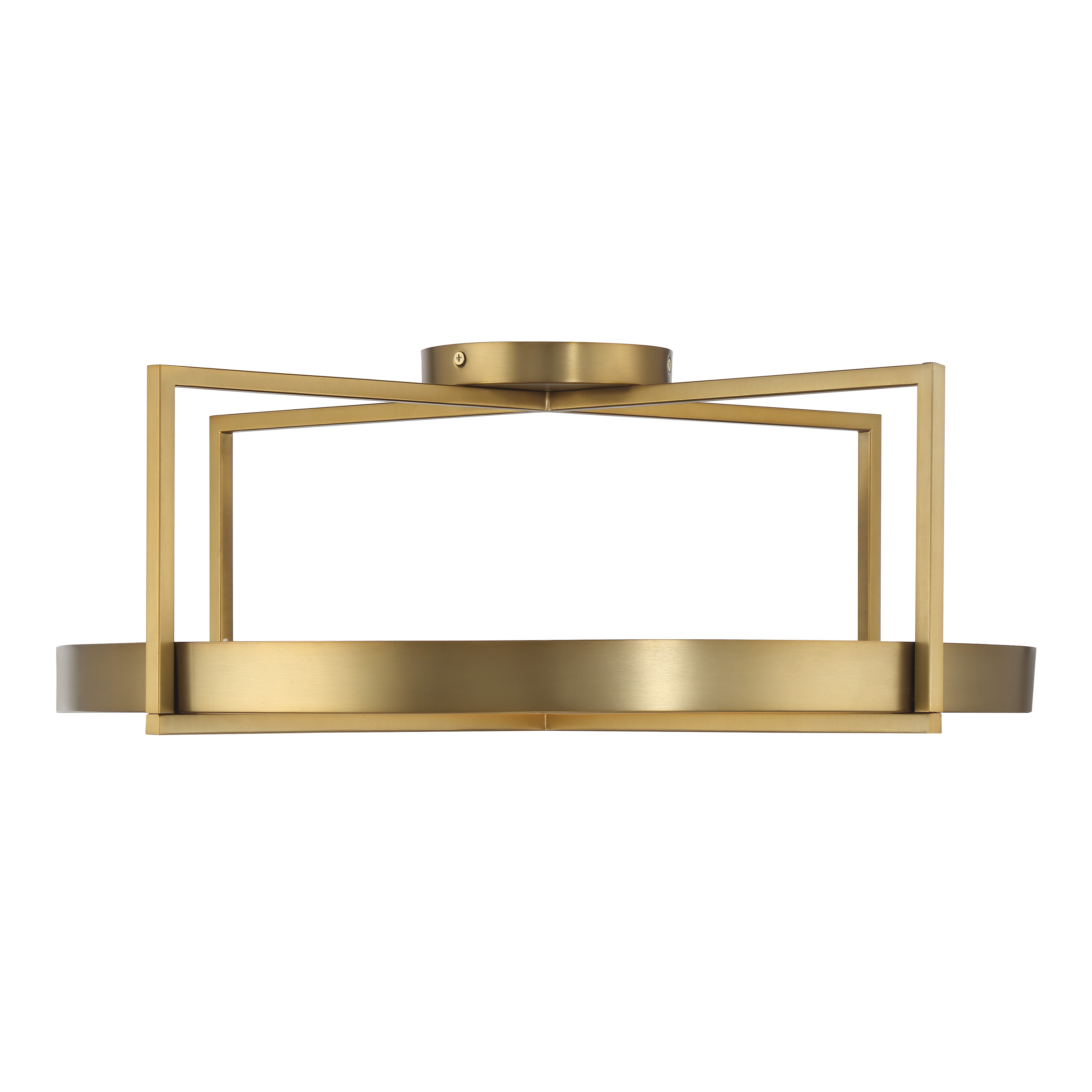 The Boada semi-flush mount combines contemporary styling with practical functionality. Its soft brass finish and faux alabaster shade create warm, diffused lighting perfect for smaller spaces with lower ceilings. - alternate view