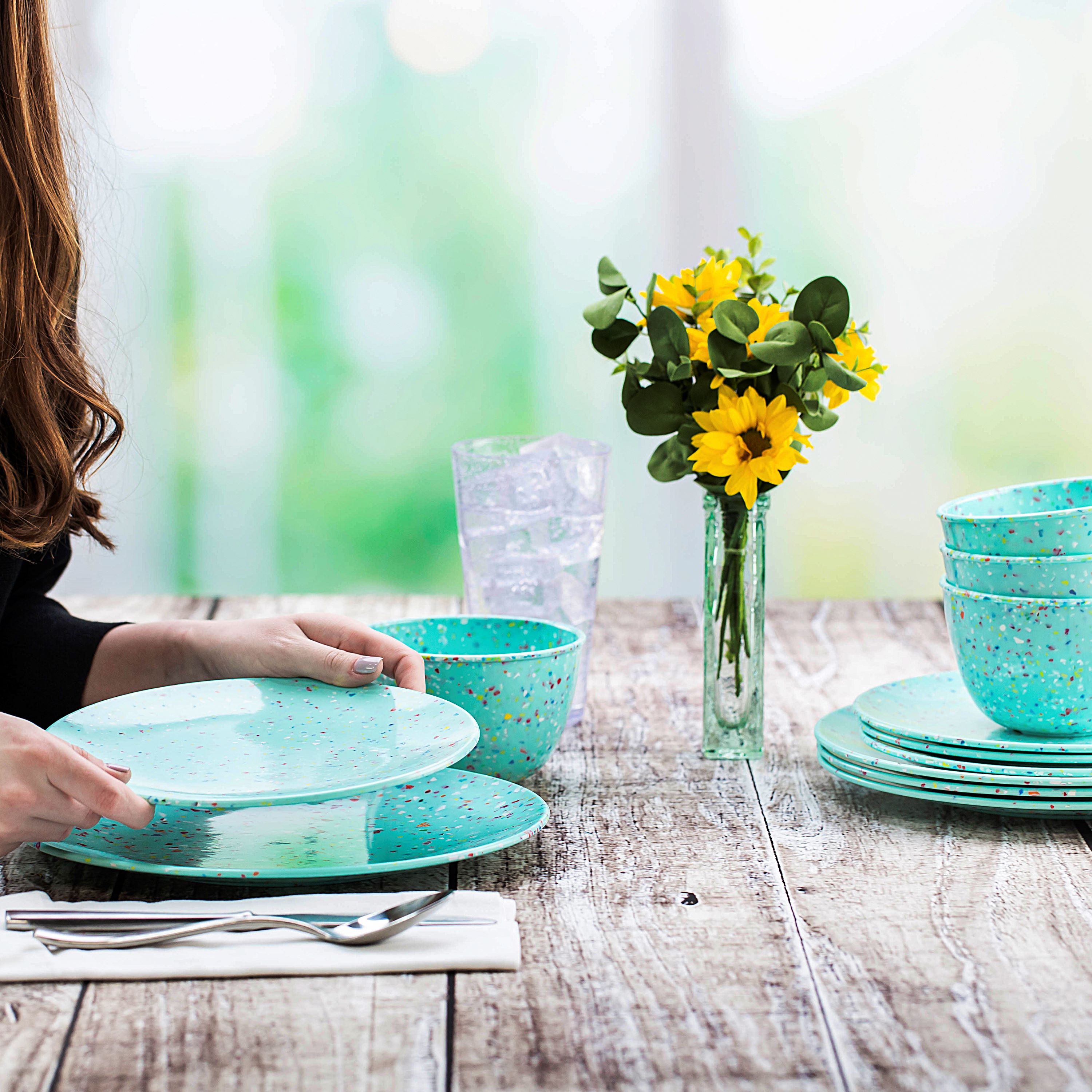 Confetti Dinnerware Set, Mint, 12-piece set slideshow image 2 Confetti Dinnerware Set, Mint, 12-piece set slideshow image 2