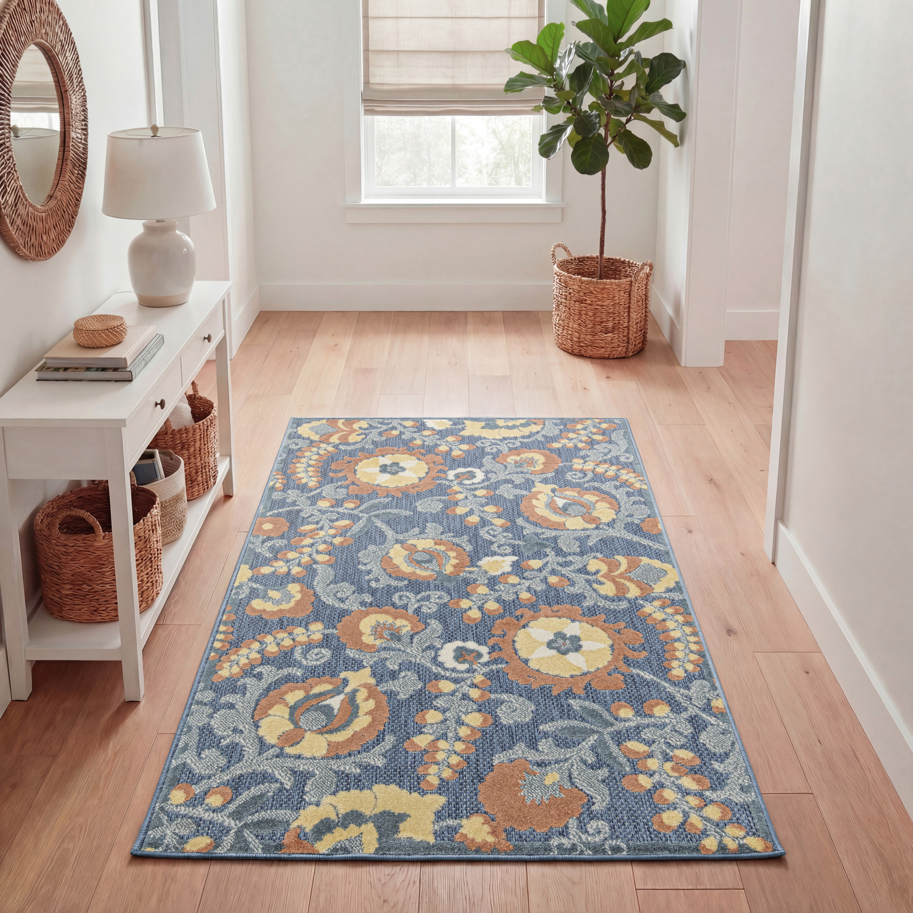 Nourison Aloha 2'8" x 4' Blue Rose Farmhouse Rug