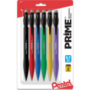 PRIME Mechanical Pencil (0.7mm) Assorted Barrel Colors, 6-Pack
