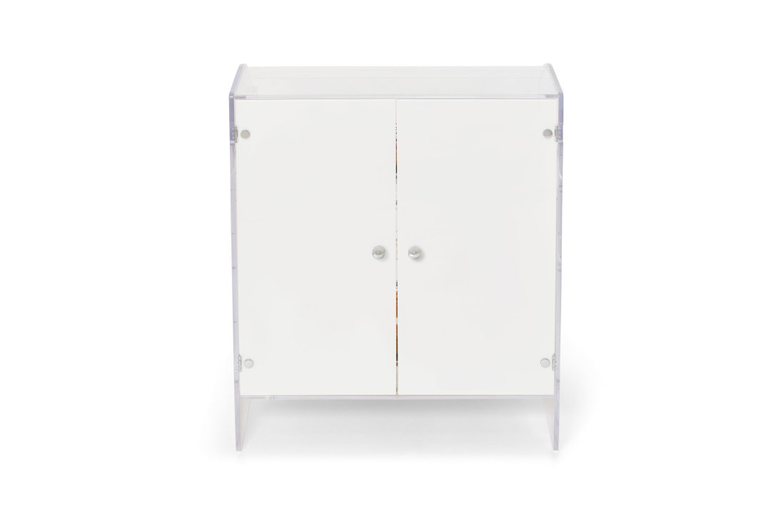 Extra-large three-tier baked goods display case with front and rear access, mirrored rear doors and LED lighting