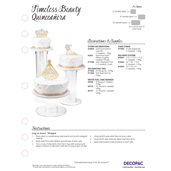 Timeless Beauty Cake Decorating Instruction Card